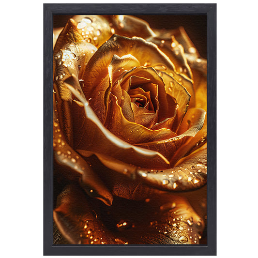 Close-up van een gouden roos met waterdruppels canvas met baklijst