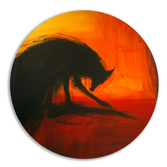 Abstract schilderij van een wolf in kleur aluminium muurcirkel