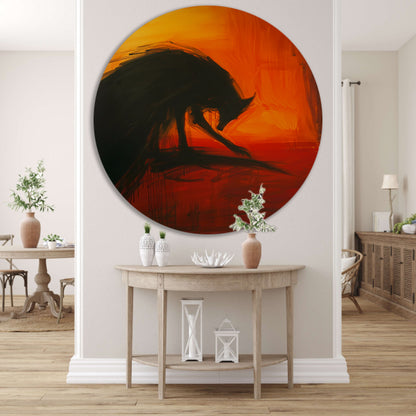 Abstract schilderij van een wolf in kleur forex muurcirkel