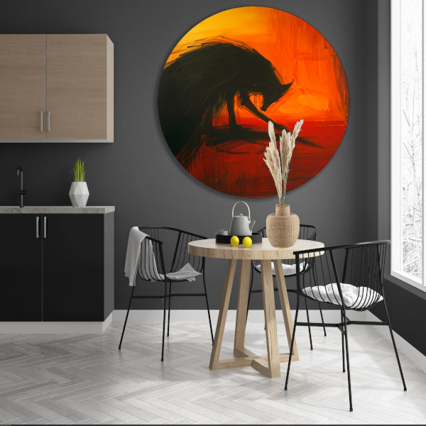 Abstract schilderij van een wolf in kleur forex muurcirkel
