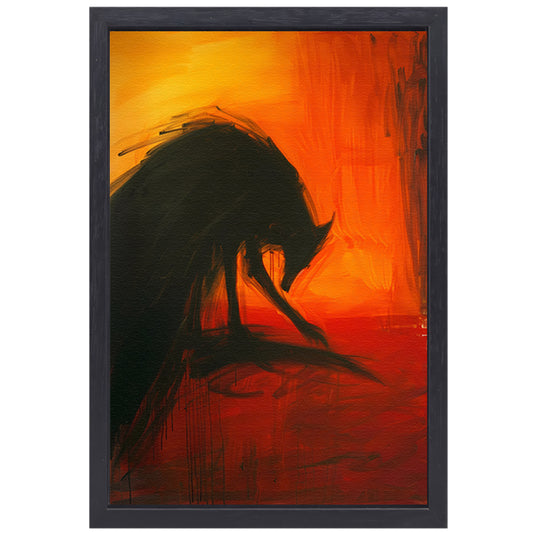 Abstract schilderij van een wolf in kleur canvas met baklijst