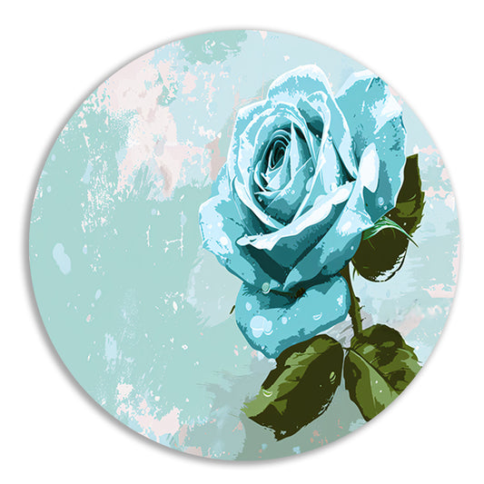 Prachtige digitale blauwe roos schilderij aluminium muurcirkel