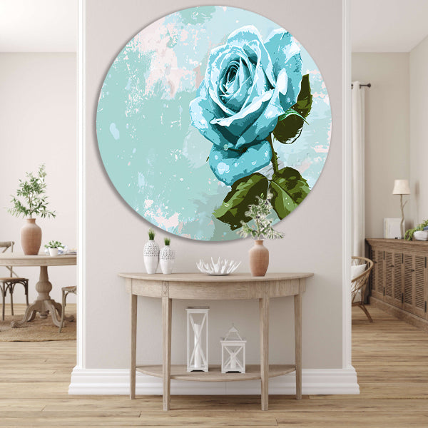 Prachtige digitale blauwe roos schilderij aluminium muurcirkel