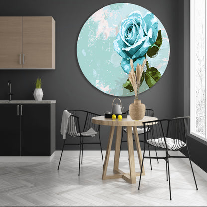 Prachtige digitale blauwe roos schilderij aluminium muurcirkel