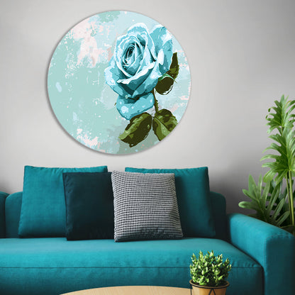 Prachtige digitale blauwe roos schilderij aluminium muurcirkel