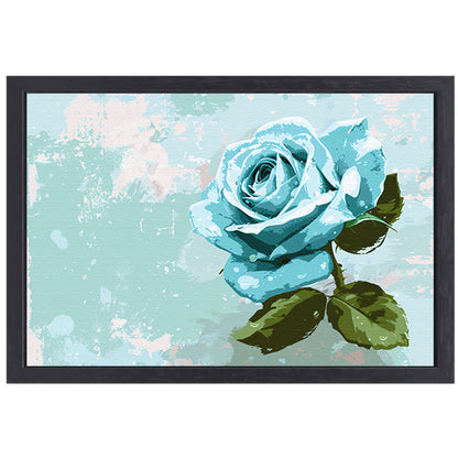 Prachtige digitale blauwe roos schilderij canvas met baklijst