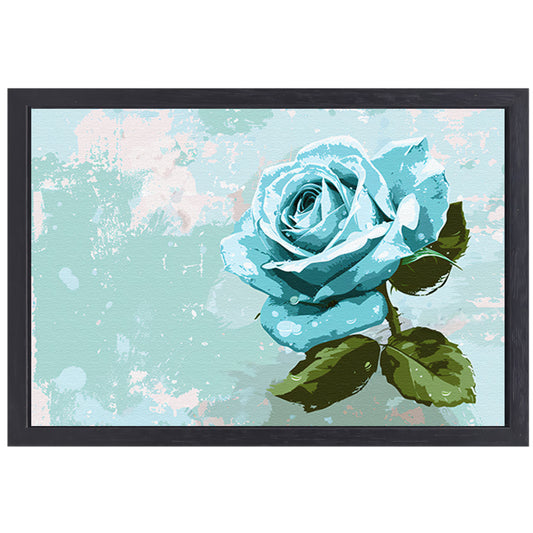 Prachtige digitale blauwe roos schilderij canvas met baklijst