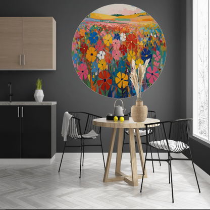 Dans van Kleur in een Bloeiend Veld aluminium muurcirkel