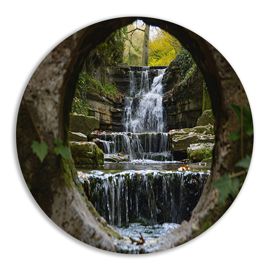 Waterval door een stenen opening gezien   forex muurcirkel