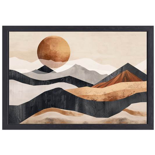 Monochrome Bergen en Zonsondergang in Abstract canvas met baklijst