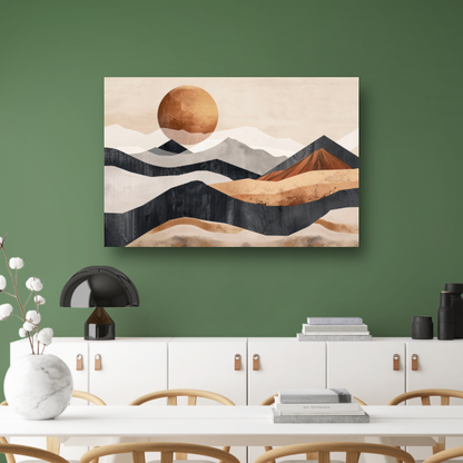 Monochrome Bergen en Zonsondergang in Abstract canvas