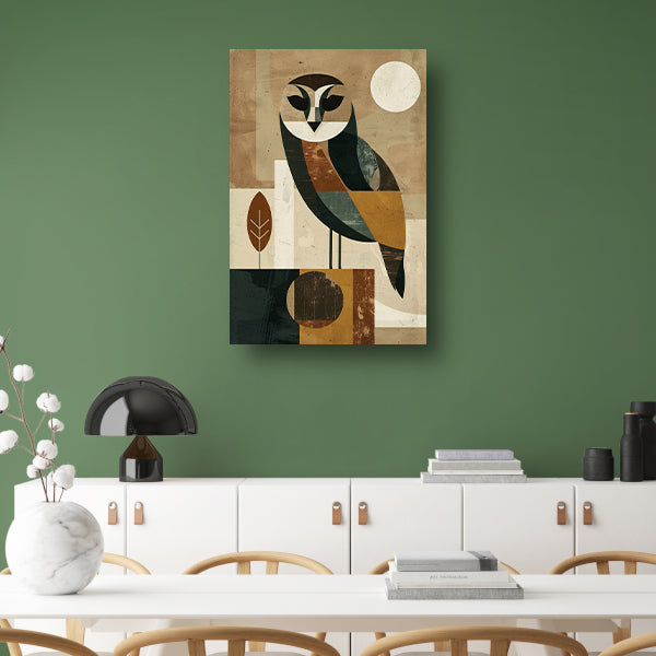 Stijlvolle Art Deco Uil met Maan op Achtergrond poster