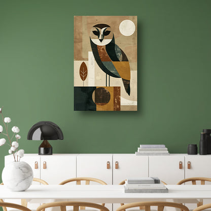 Stijlvolle Art Deco Uil met Maan op Achtergrond poster