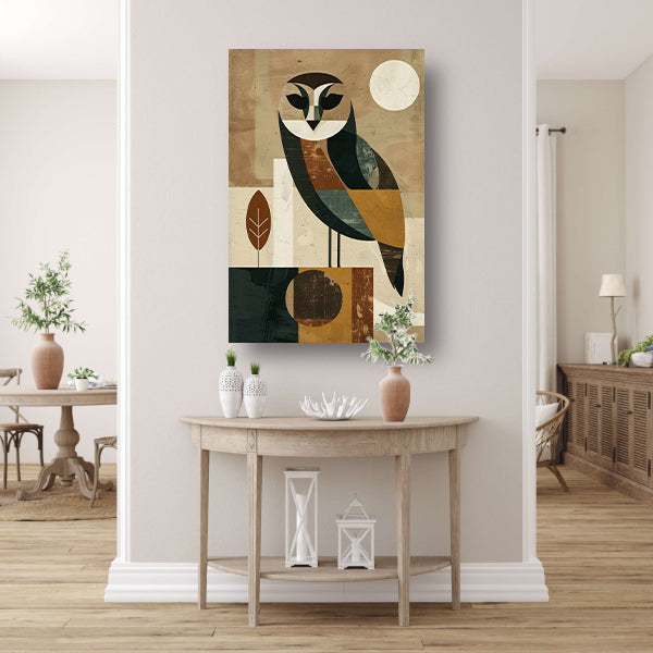 Stijlvolle Art Deco Uil met Maan op Achtergrond poster