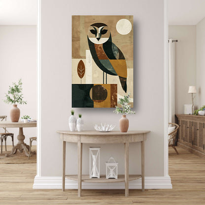 Stijlvolle Art Deco Uil met Maan op Achtergrond poster