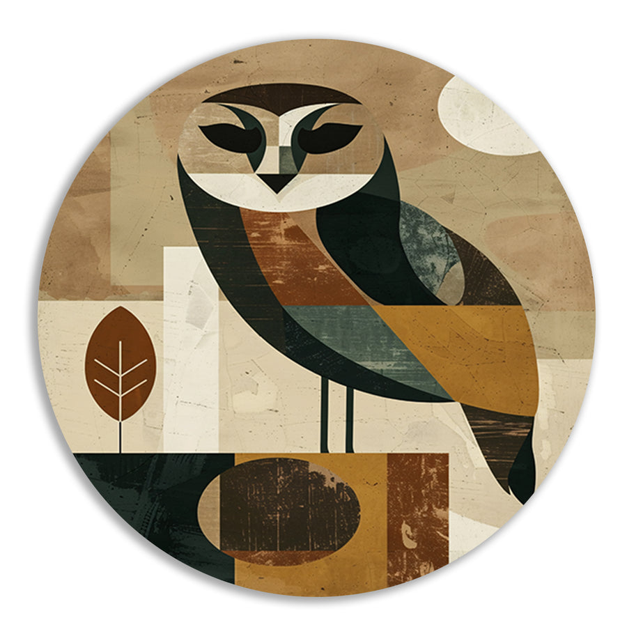 Stijlvolle Art Deco Uil met Maan op Achtergrond forex muurcirkel