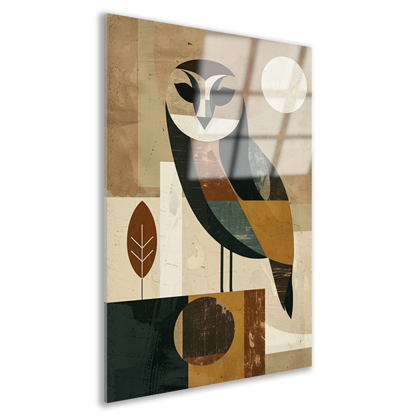 Stijlvolle Art Deco Uil met Maan op Achtergrond acrylglas