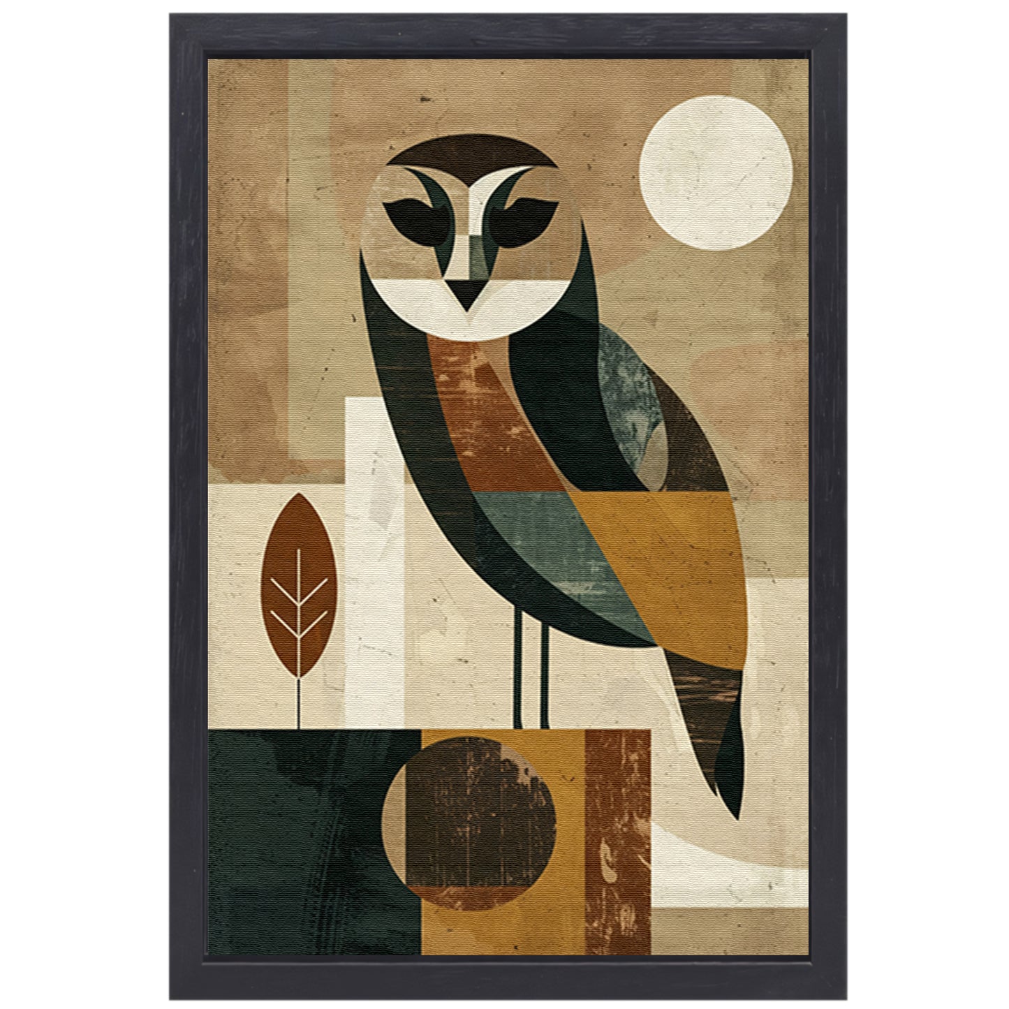 Stijlvolle Art Deco Uil met Maan op Achtergrond canvas met baklijst