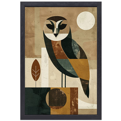 Stijlvolle Art Deco Uil met Maan op Achtergrond canvas met baklijst