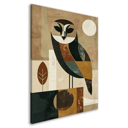 Stijlvolle Art Deco Uil met Maan op Achtergrond canvas