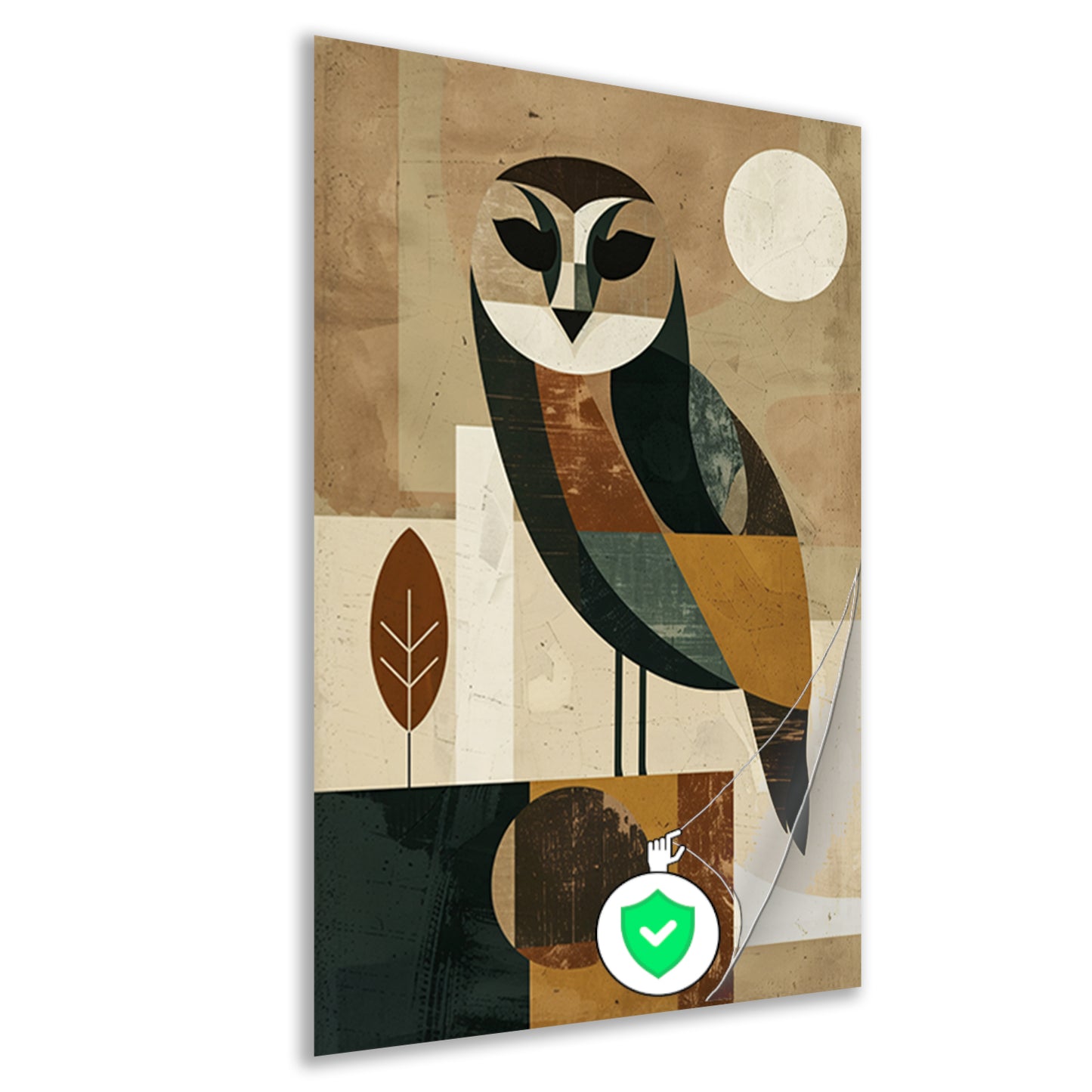 Stijlvolle Art Deco Uil met Maan op Achtergrond poster