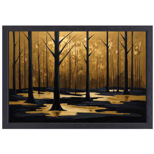Stille Echos van Gouden Licht in het Bos canvas met baklijst