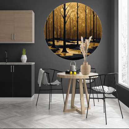 Stille Echos van Gouden Licht in het Bos aluminium muurcirkel