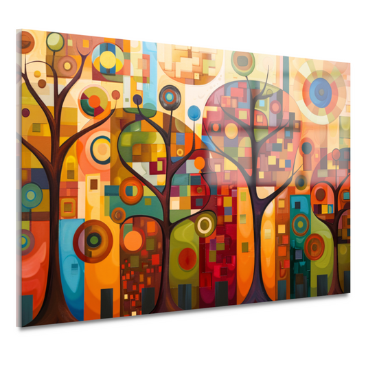 Abstracte bomen in stedelijke kleurenpracht acrylglas
