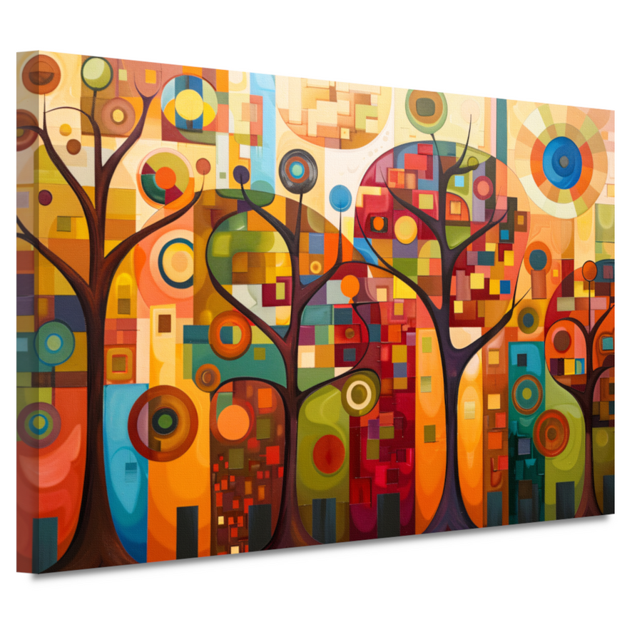 Abstracte bomen in stedelijke kleurenpracht canvas