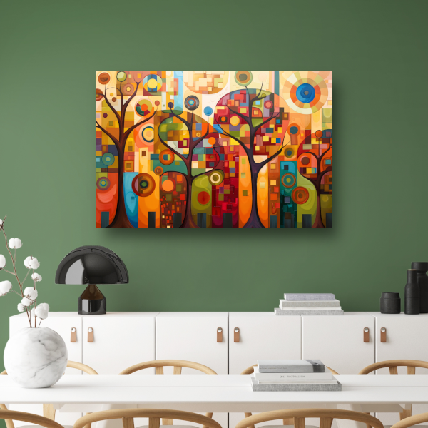 Abstracte bomen in stedelijke kleurenpracht acrylglas