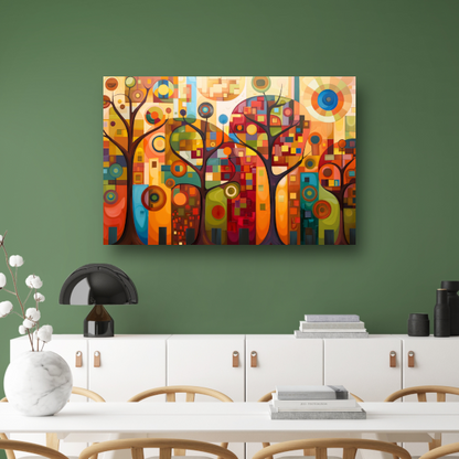 Abstracte bomen in stedelijke kleurenpracht acrylglas