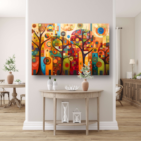 Abstracte bomen in stedelijke kleurenpracht acrylglas