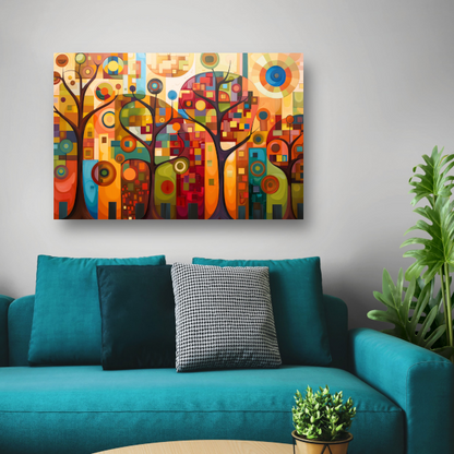 Abstracte bomen in stedelijke kleurenpracht acrylglas