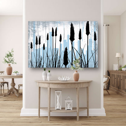 Minimalistisch silhouet van planten en skyline acrylglas