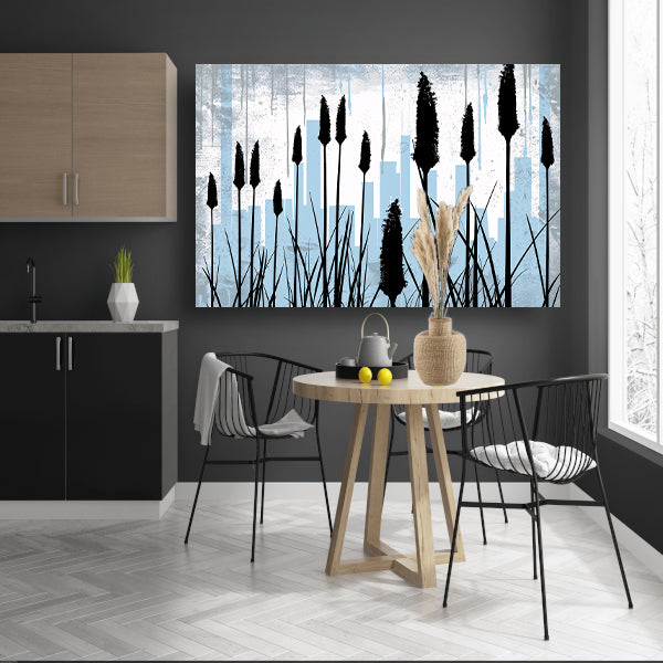 Minimalistisch silhouet van planten en skyline acrylglas