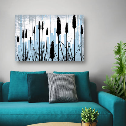 Minimalistisch silhouet van planten en skyline acrylglas
