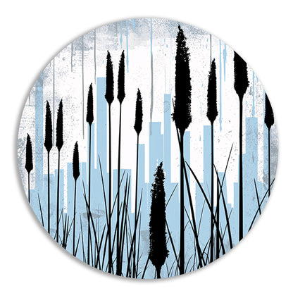 Minimalistisch silhouet van planten en skyline forex muurcirkel