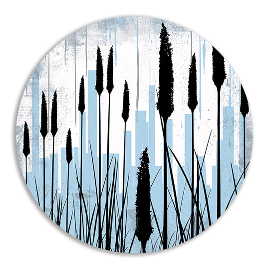 Minimalistisch silhouet van planten en skyline aluminium muurcirkel