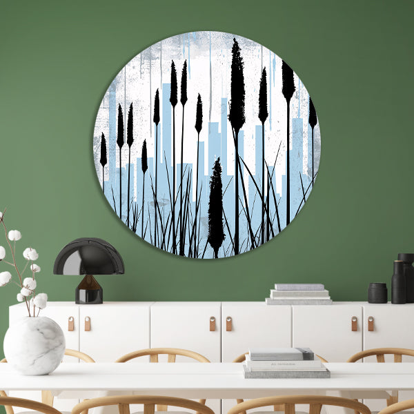 Minimalistisch silhouet van planten en skyline forex muurcirkel
