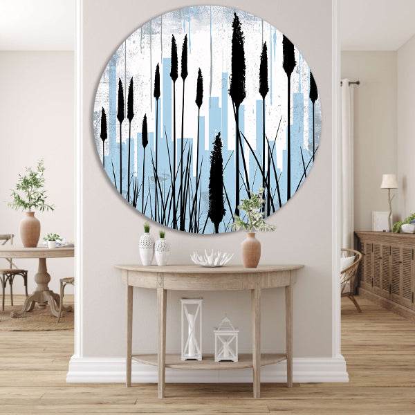 Minimalistisch silhouet van planten en skyline forex muurcirkel