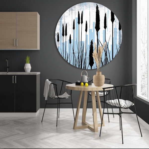 Minimalistisch silhouet van planten en skyline forex muurcirkel