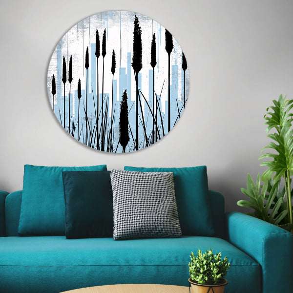 Minimalistisch silhouet van planten en skyline forex muurcirkel