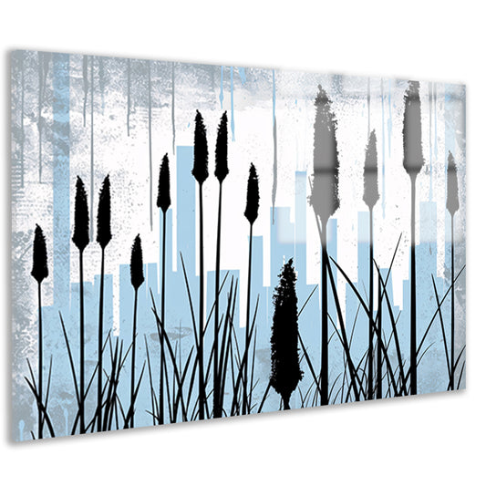Minimalistisch silhouet van planten en skyline acrylglas