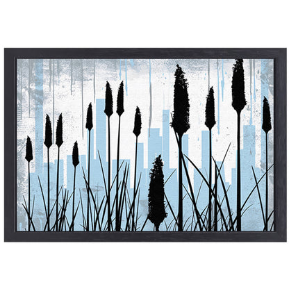Minimalistisch silhouet van planten en skyline canvas met baklijst