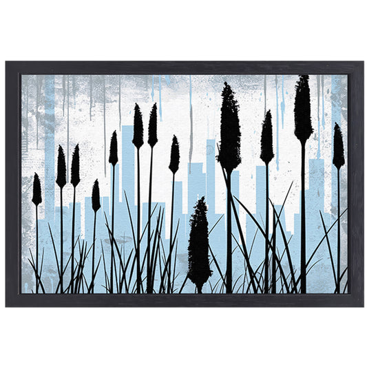 Minimalistisch silhouet van planten en skyline canvas met baklijst
