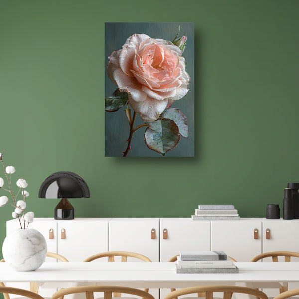 Roze Roos in Bloei met Dauwdruppels poster