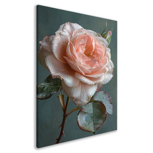 Roze Roos in Bloei met Dauwdruppels canvas