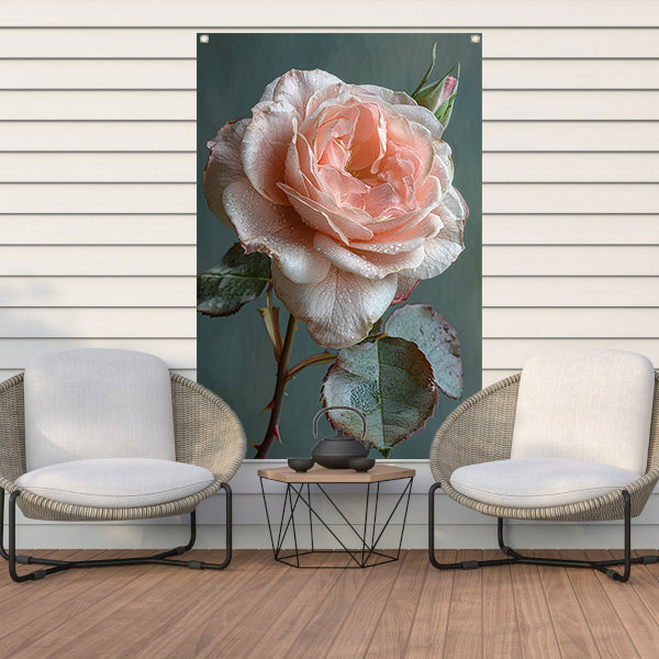 Roze Roos in Bloei met Dauwdruppels tuinposter