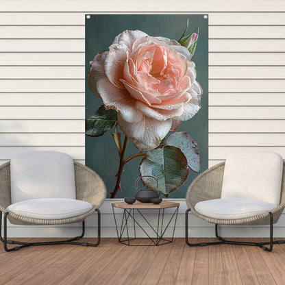 Roze Roos in Bloei met Dauwdruppels tuinposter