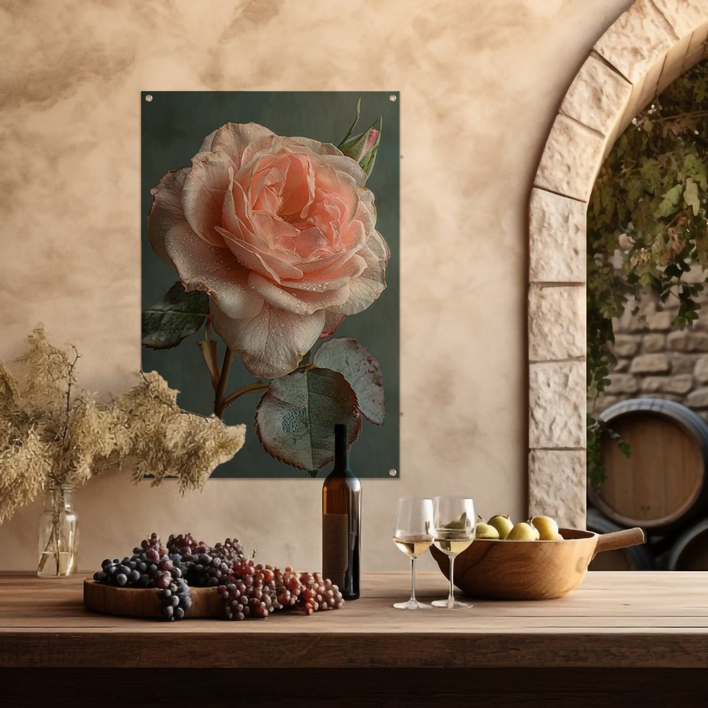Roze Roos in Bloei met Dauwdruppels tuinposter
